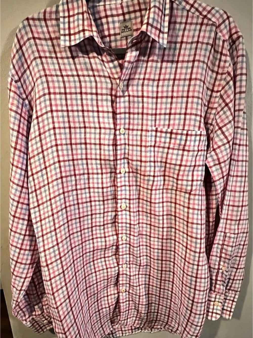 Peter Millar Plaid Button Down Shirt White & Red XL